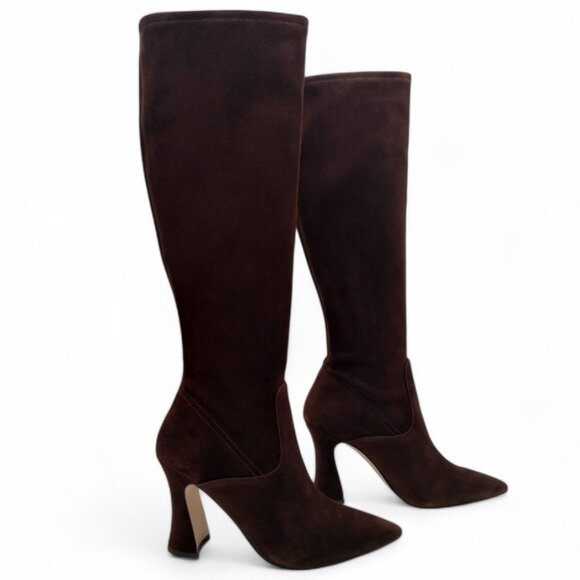 Coach Women's Size 8.5 Cece Maple Suede Pointed Toe Block Heel Tall Boots CN159 - Picture 3 of 16